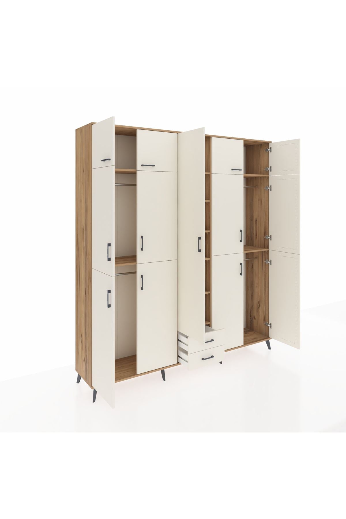 Hyperion Dolap 10 Raflı 2 Çekmeceli 4 Askılı 220x44x243 Çam-Aytaşı/Aytaşı