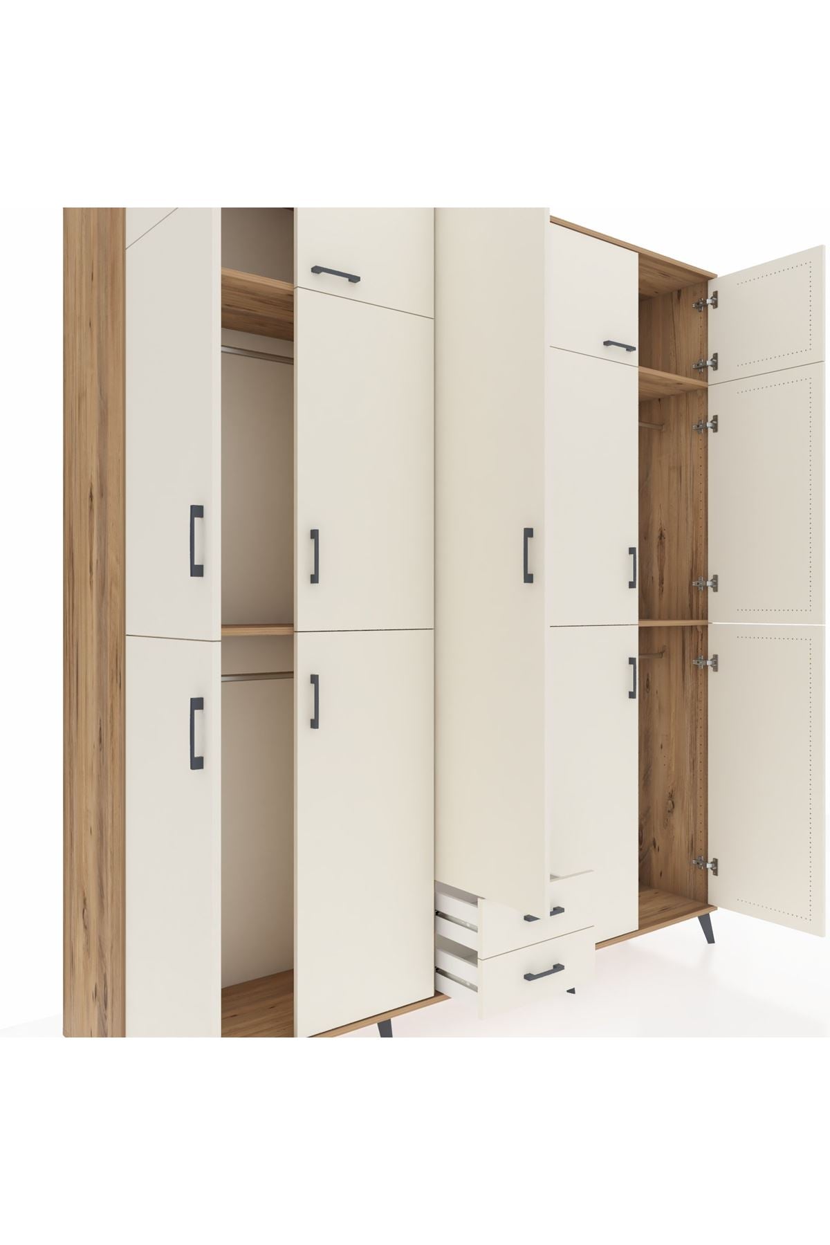 Hyperion Dolap 10 Raflı 2 Çekmeceli 4 Askılı 220x44x243 Çam-Aytaşı/Aytaşı