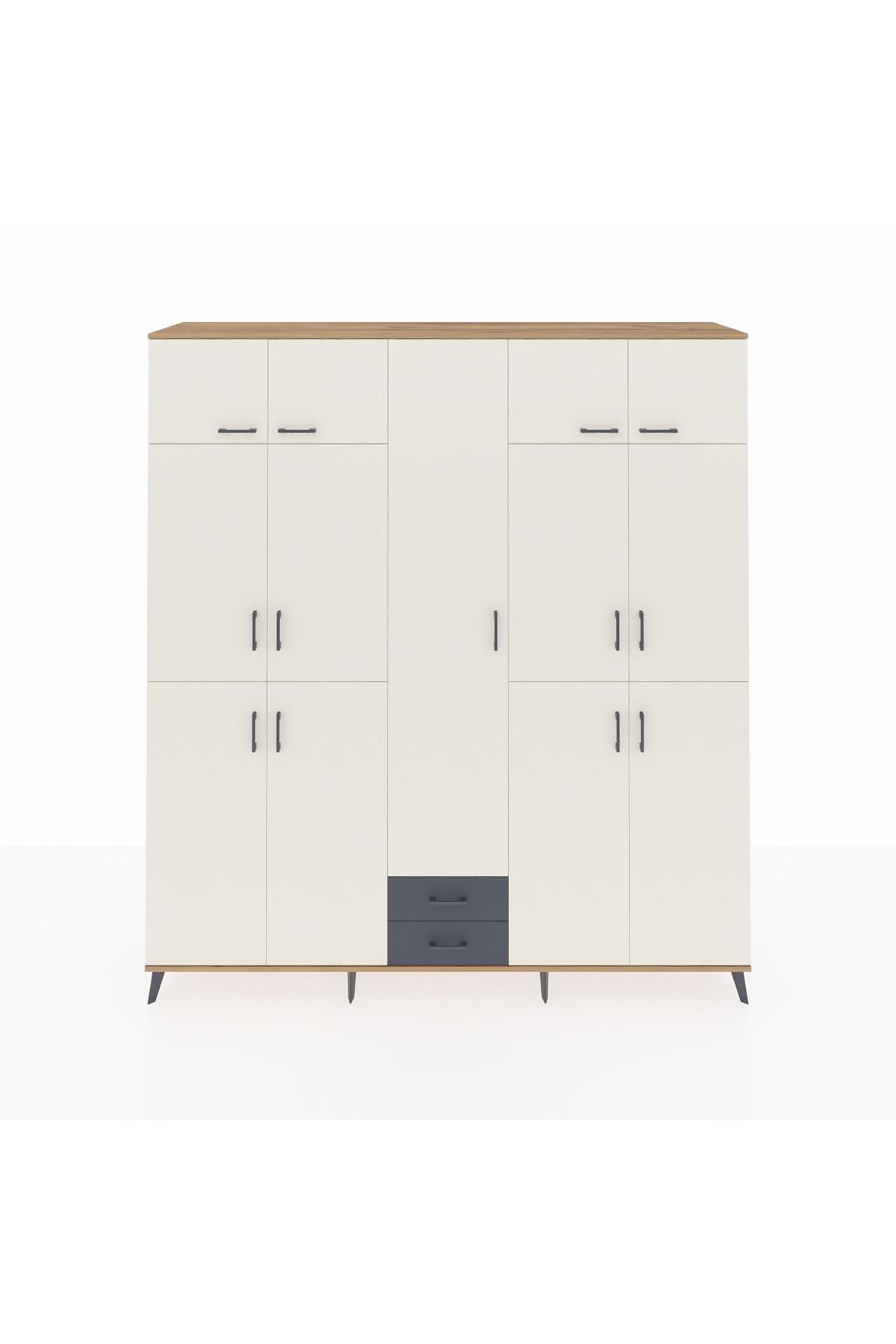 Hyperion Dolap 10 Raflı 2 Çekmeceli 4 Askılı 220x44x243 Çam-Aytaşı/Antrasit