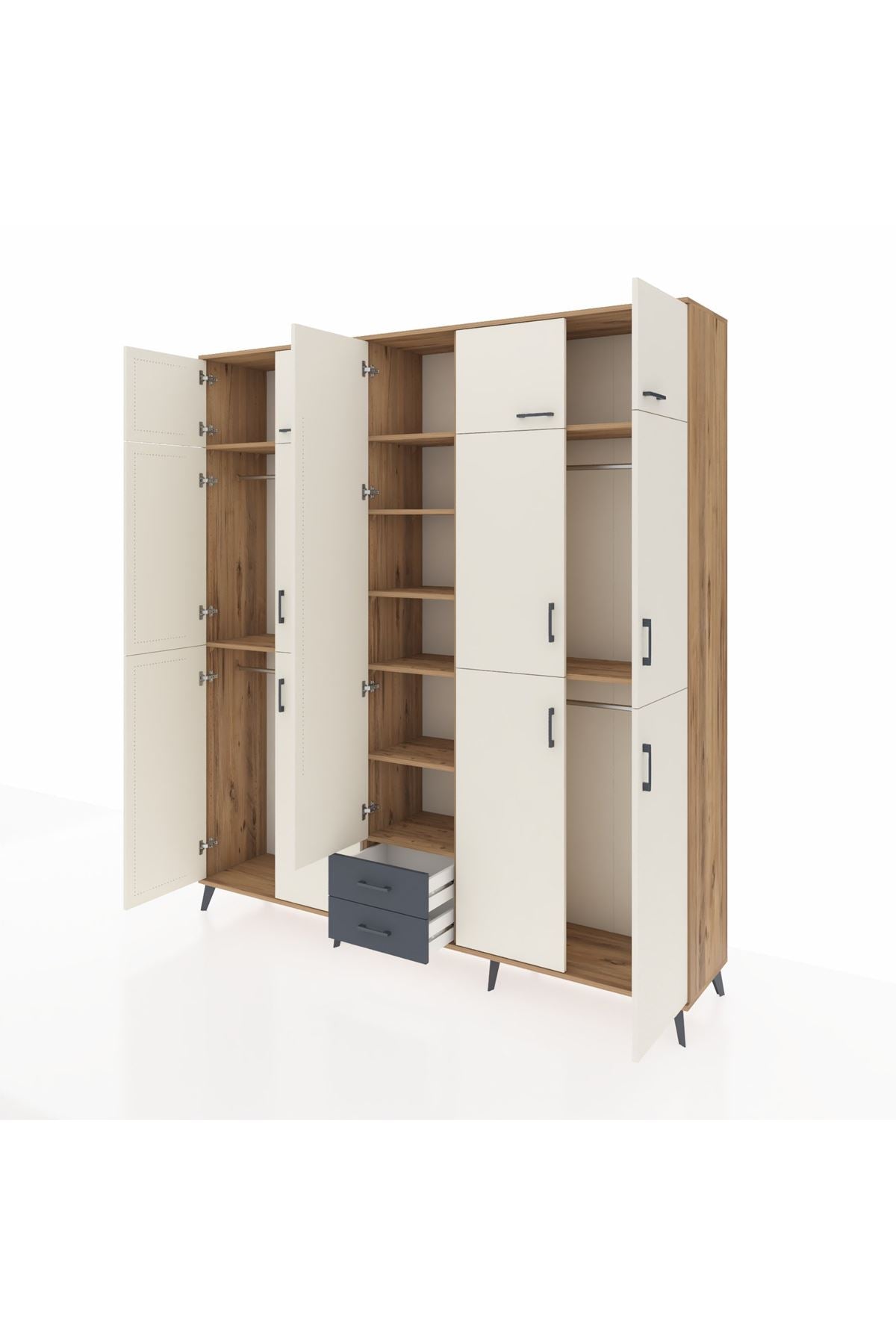 Hyperion Dolap 10 Raflı 2 Çekmeceli 4 Askılı 220x44x243 Çam-Aytaşı/Antrasit