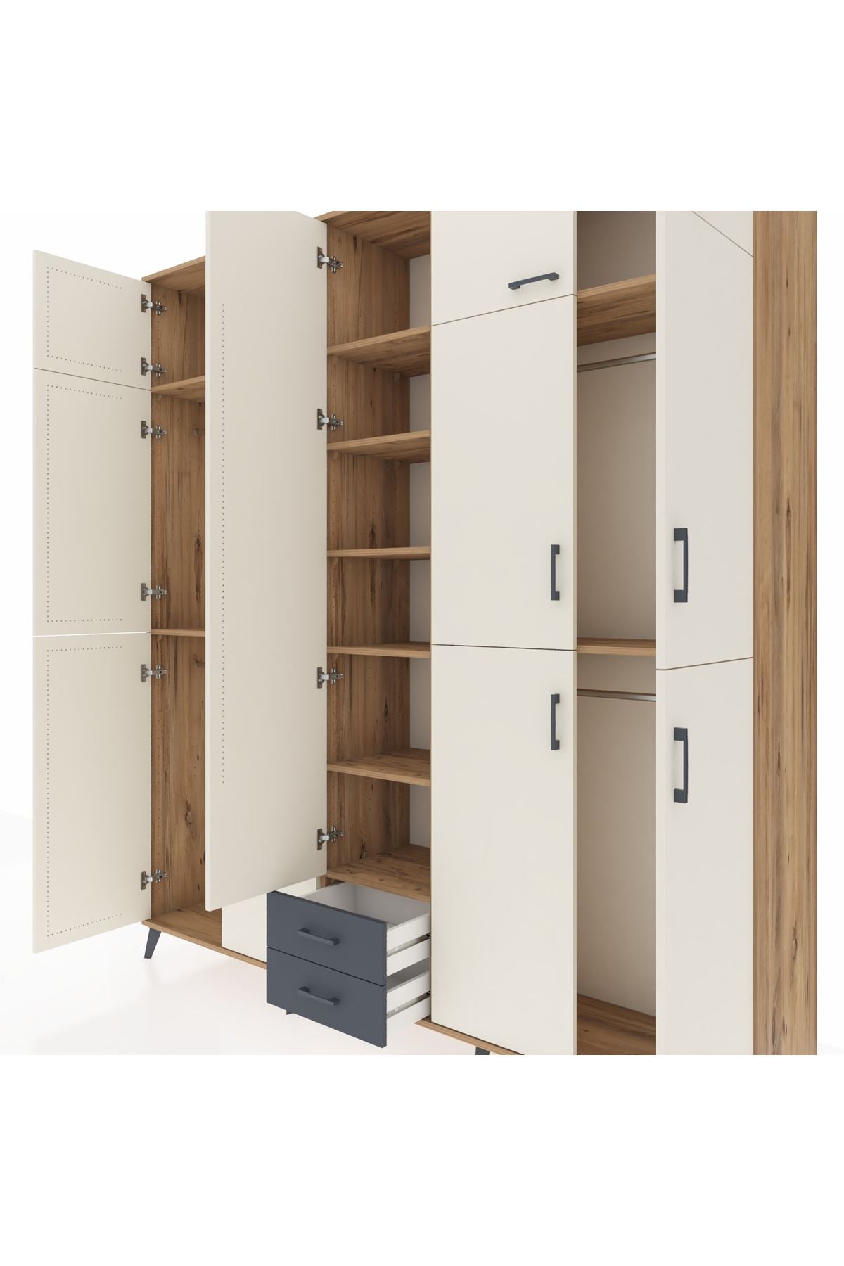 Hyperion Dolap 10 Raflı 2 Çekmeceli 4 Askılı 220x44x243 Çam-Aytaşı/Antrasit