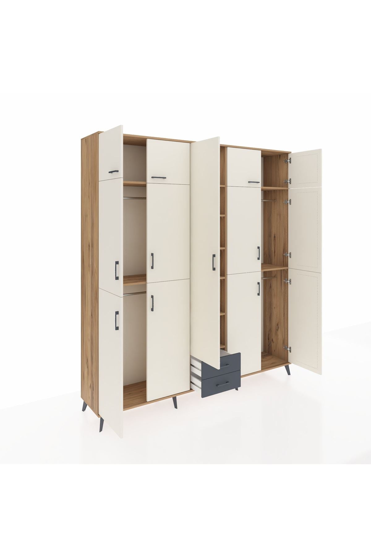 Hyperion Dolap 10 Raflı 2 Çekmeceli 4 Askılı 220x44x243 Çam-Aytaşı/Antrasit