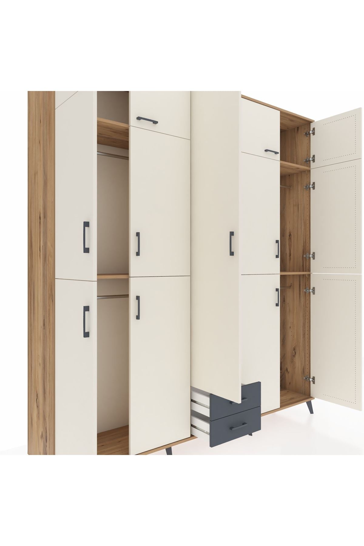 Hyperion Dolap 10 Raflı 2 Çekmeceli 4 Askılı 220x44x243 Çam-Aytaşı/Antrasit