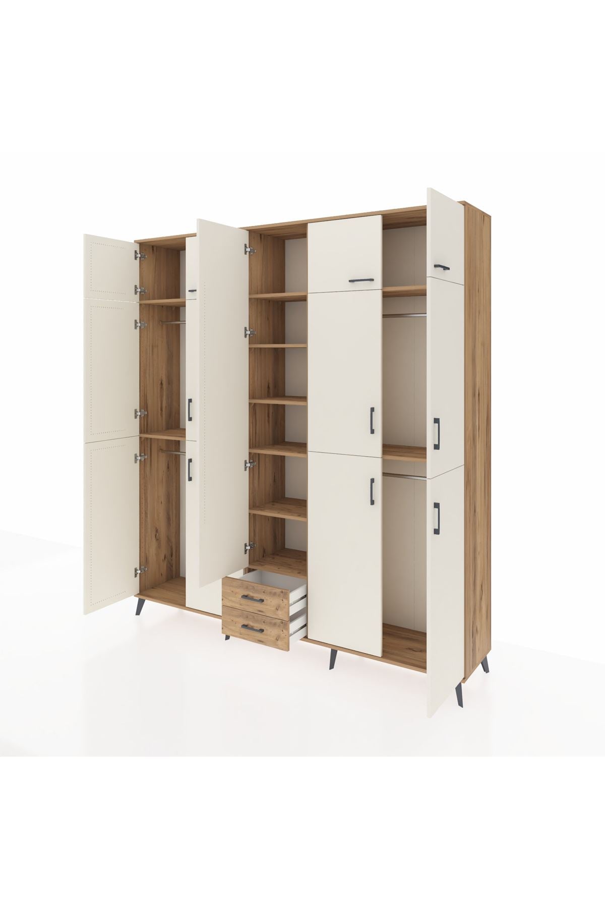 Hyperion Dolap 10 Raflı 2 Çekmeceli 4 Askılı 220x44x243 Çam-Aytaşı/Çam