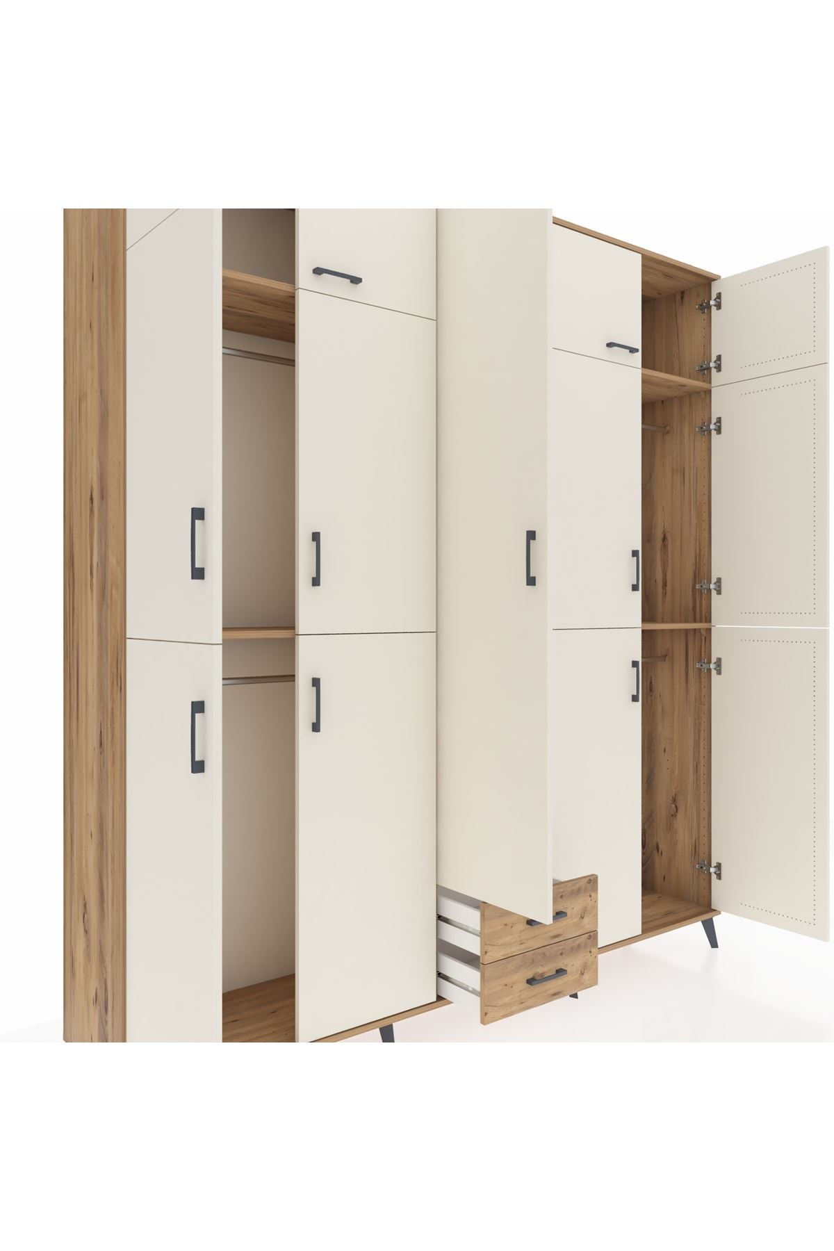 Hyperion Dolap 10 Raflı 2 Çekmeceli 4 Askılı 220x44x243 Çam-Aytaşı/Çam