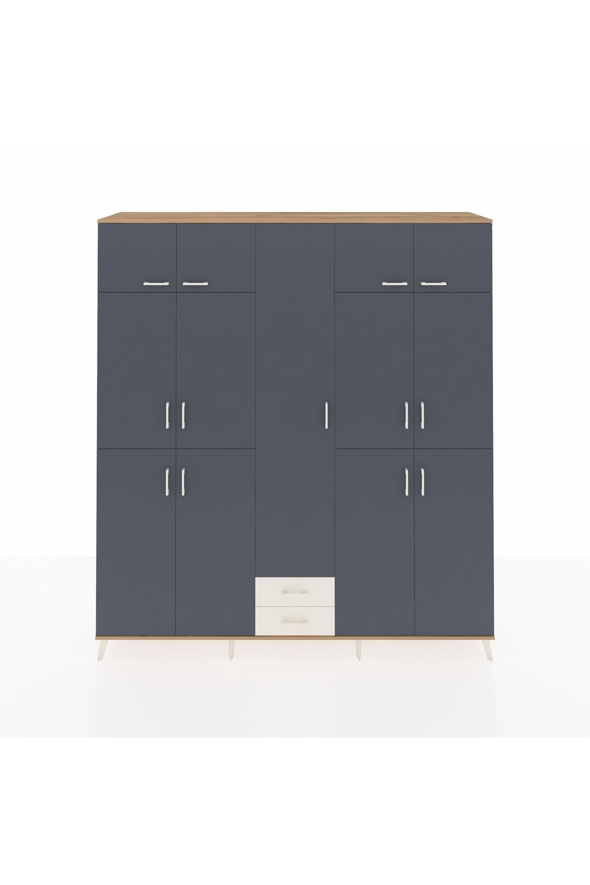 Hyperion Dolap 10 Raflı 2 Çekmeceli 4 Askılı 220x44x243 Çam-Antrasit/Aytaşı