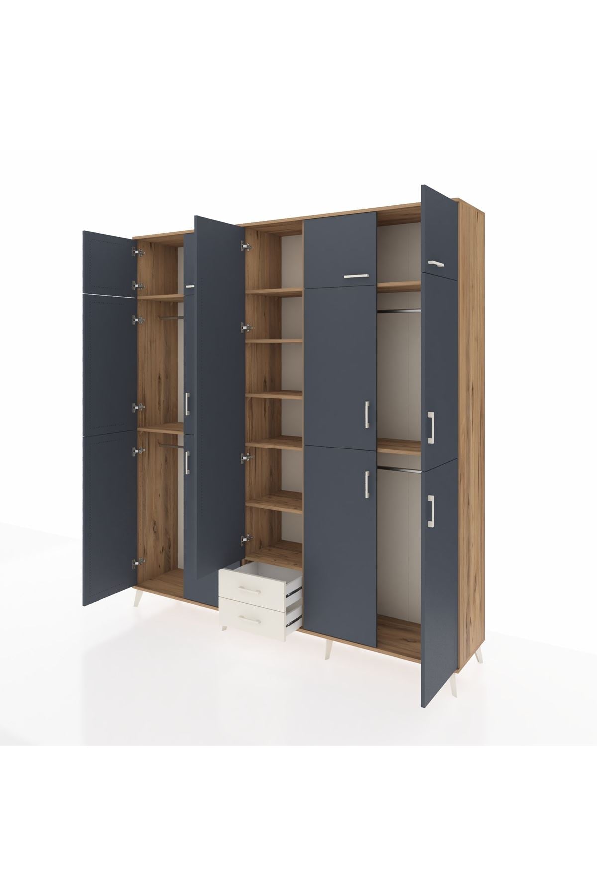 Hyperion Dolap 10 Raflı 2 Çekmeceli 4 Askılı 220x44x243 Çam-Antrasit/Aytaşı