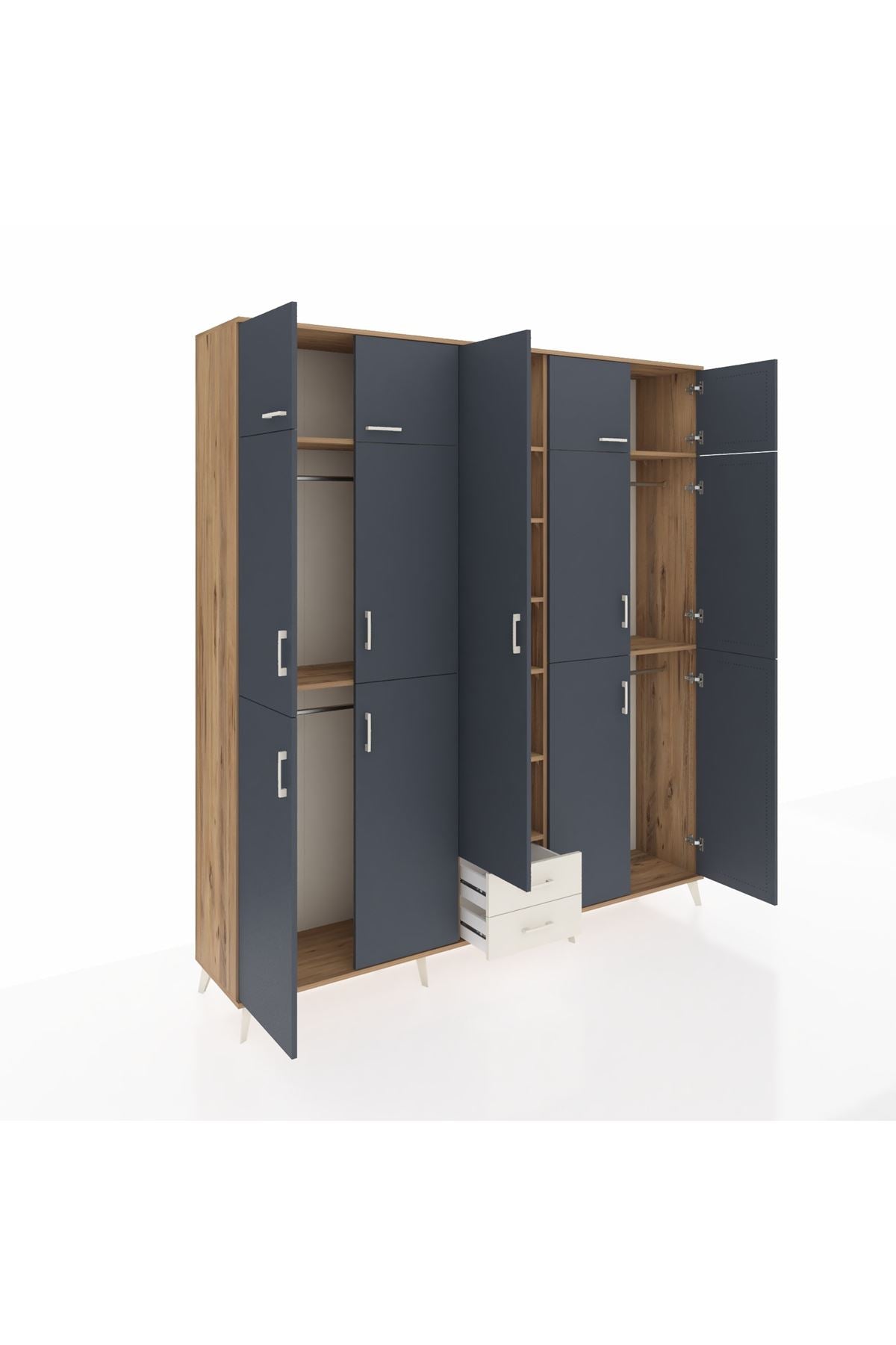 Hyperion Dolap 10 Raflı 2 Çekmeceli 4 Askılı 220x44x243 Çam-Antrasit/Aytaşı