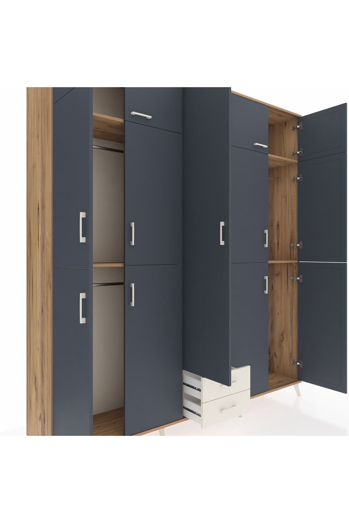 Hyperion Dolap 10 Raflı 2 Çekmeceli 4 Askılı 220x44x243 Çam-Antrasit/Aytaşı