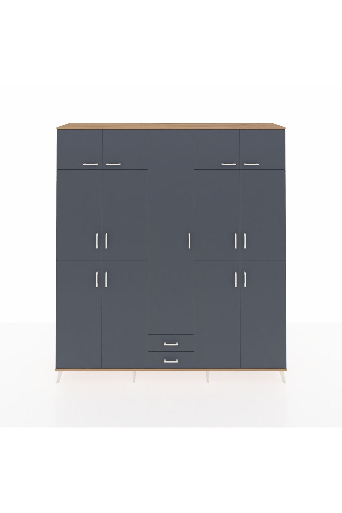 Hyperion Dolap 10 Raflı 2 Çekmeceli 4 Askılı 220x44x243 Çam-Antrasit/Antrasit