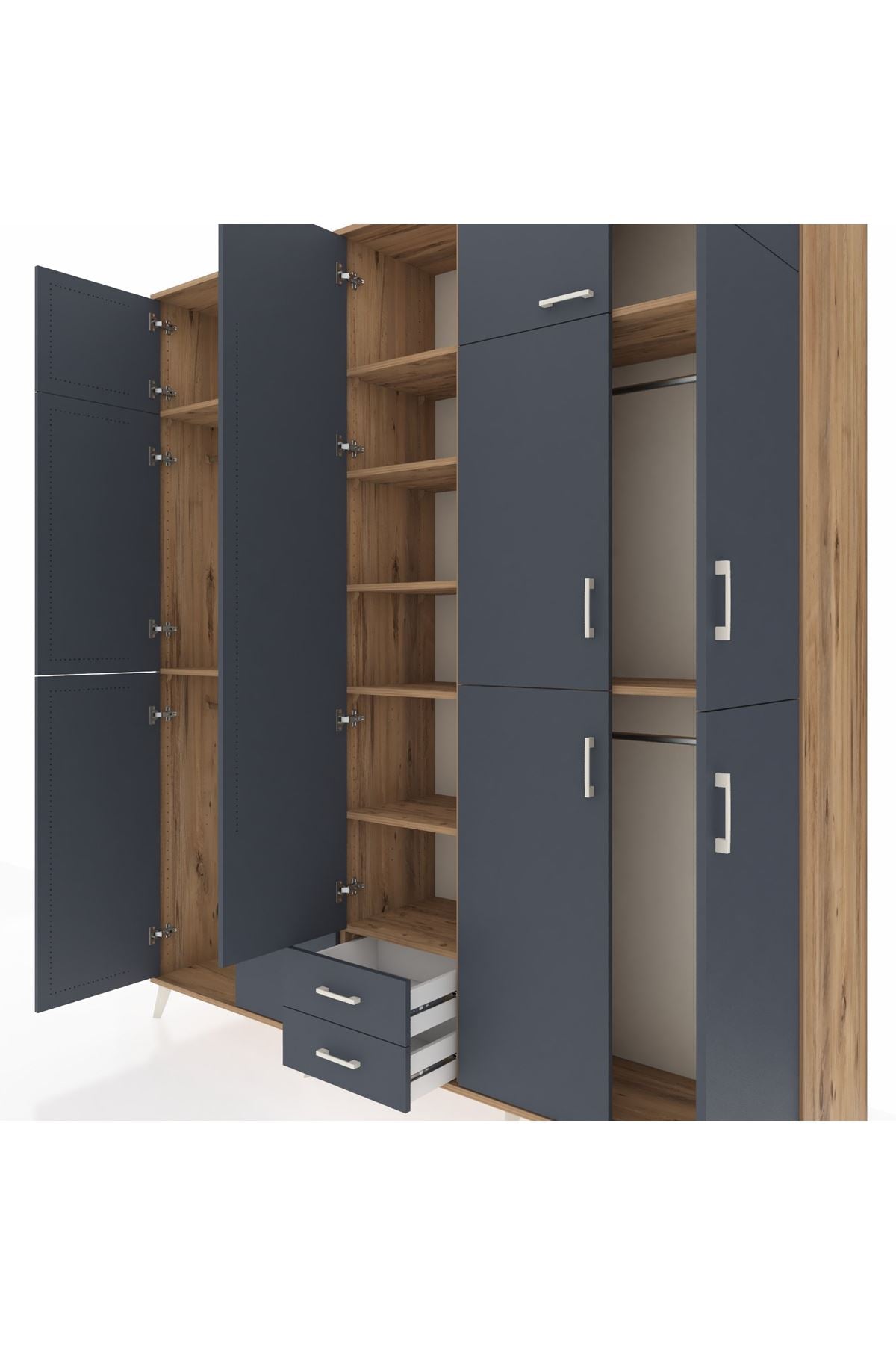 Hyperion Dolap 10 Raflı 2 Çekmeceli 4 Askılı 220x44x243 Çam-Antrasit/Antrasit