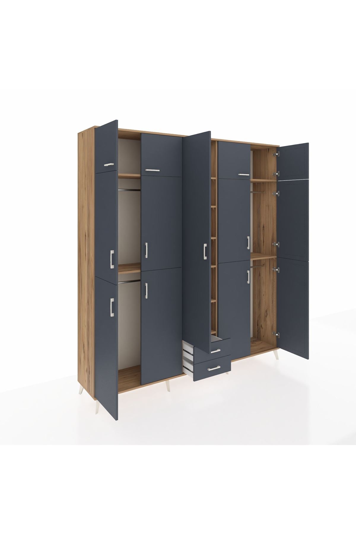 Hyperion Dolap 10 Raflı 2 Çekmeceli 4 Askılı 220x44x243 Çam-Antrasit/Antrasit