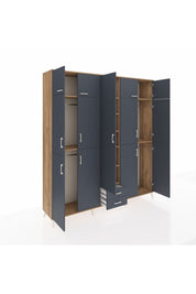 Hyperion Dolap 10 Raflı 2 Çekmeceli 4 Askılı 220x44x243 Çam-Antrasit/Antrasit