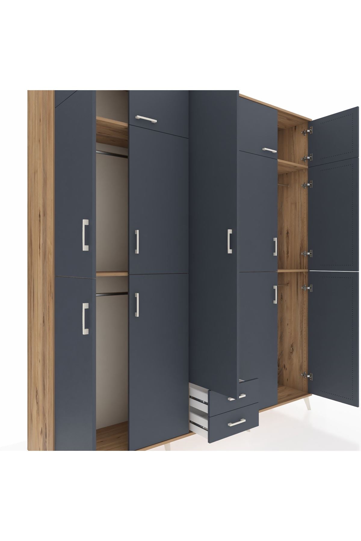 Hyperion Dolap 10 Raflı 2 Çekmeceli 4 Askılı 220x44x243 Çam-Antrasit/Antrasit