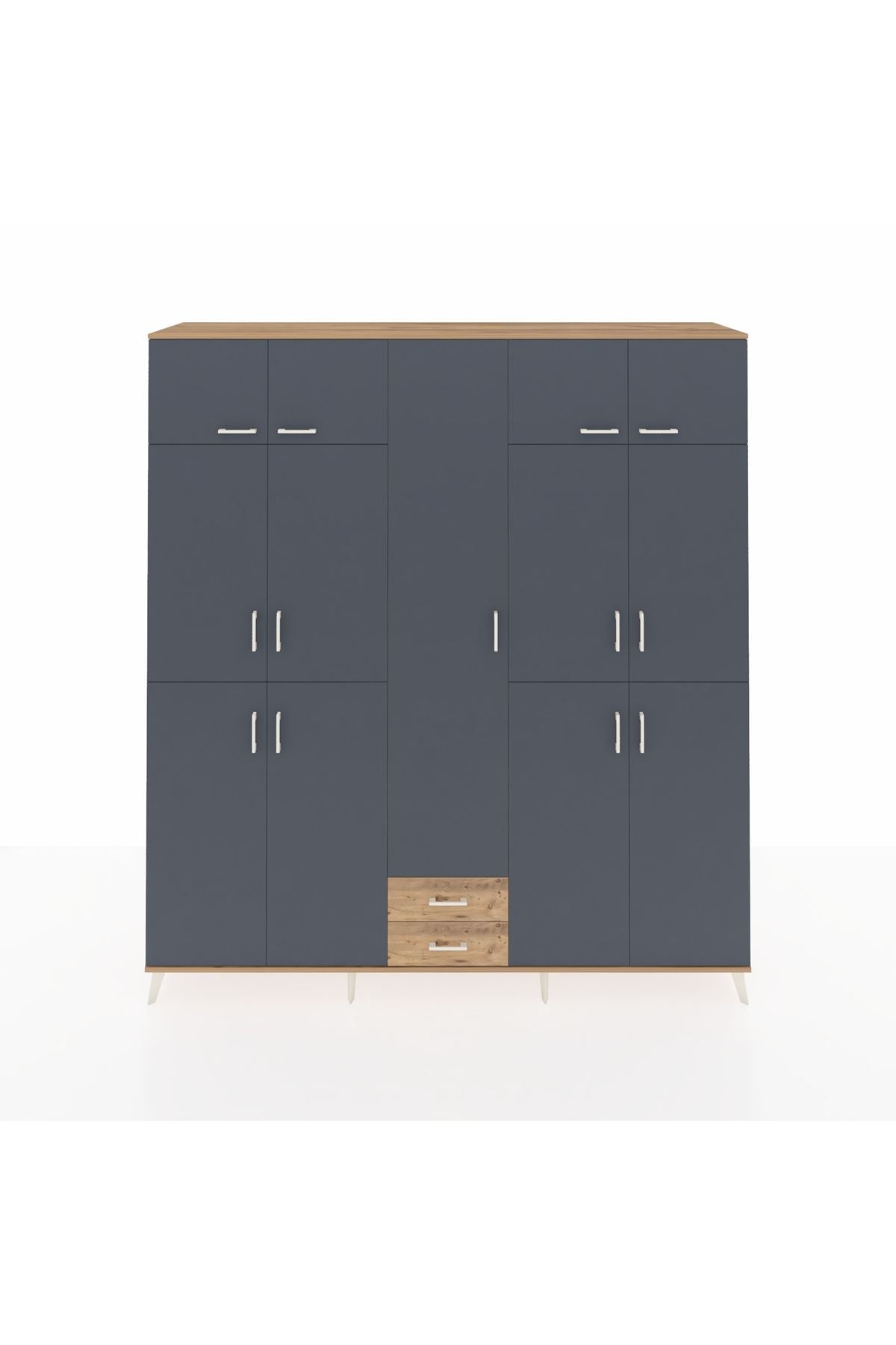 Hyperion Dolap 10 Raflı 2 Çekmeceli 4 Askılı 220x44x243 Çam-Antrasit/Çam