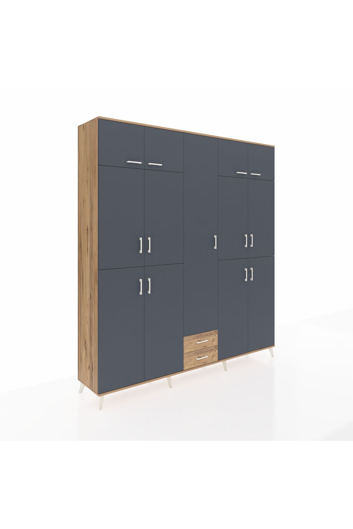 Hyperion Dolap 10 Raflı 2 Çekmeceli 4 Askılı 220x44x243 Çam-Antrasit/Çam