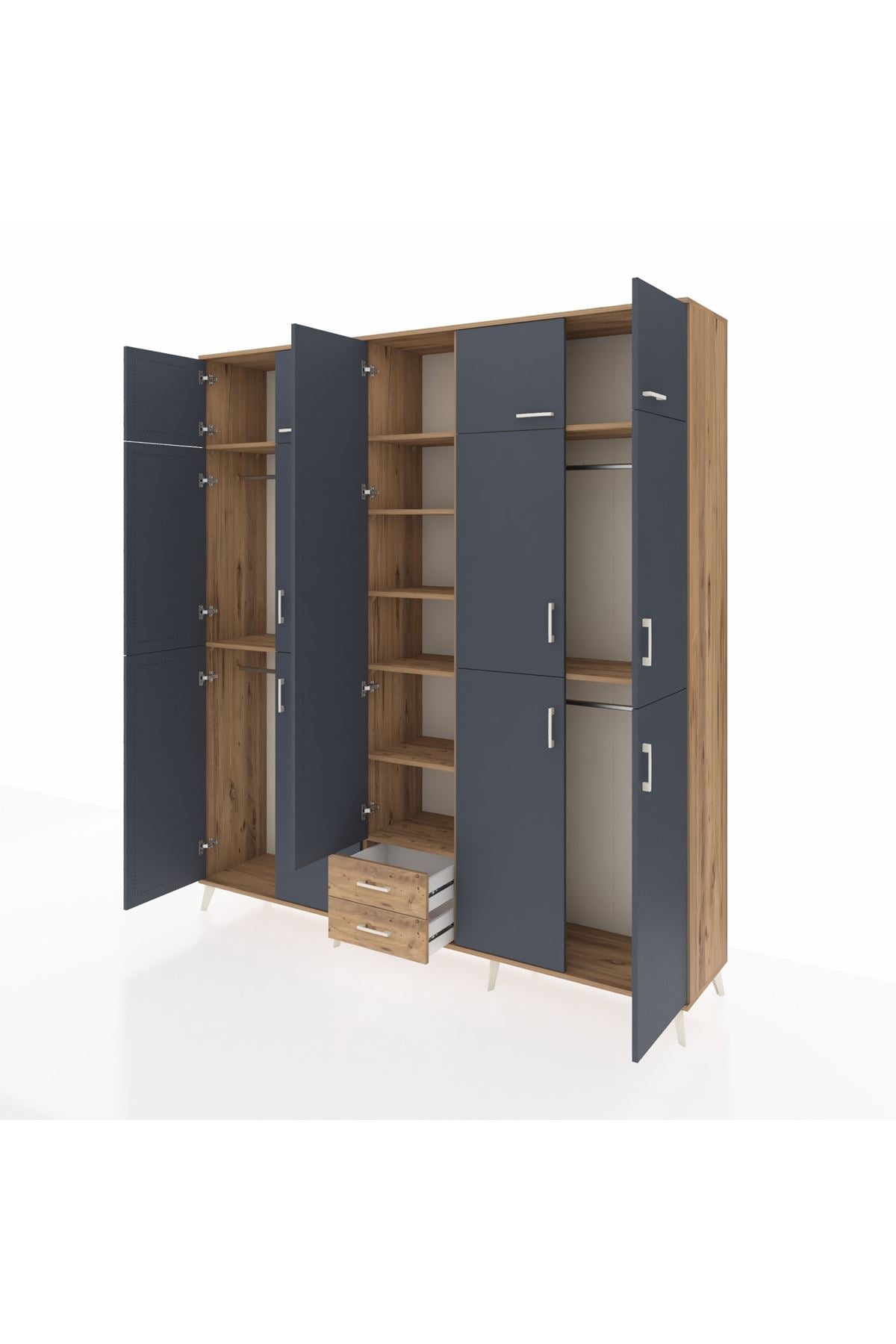 Hyperion Dolap 10 Raflı 2 Çekmeceli 4 Askılı 220x44x243 Çam-Antrasit/Çam