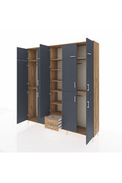 Hyperion Dolap 10 Raflı 2 Çekmeceli 4 Askılı 220x44x243 Çam-Antrasit/Çam