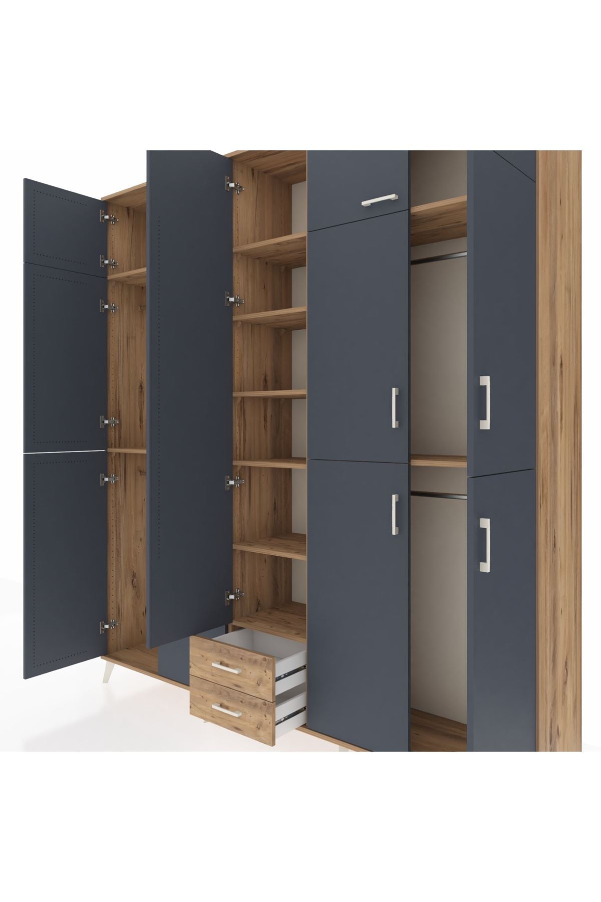 Hyperion Dolap 10 Raflı 2 Çekmeceli 4 Askılı 220x44x243 Çam-Antrasit/Çam