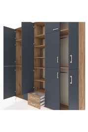 Hyperion Dolap 10 Raflı 2 Çekmeceli 4 Askılı 220x44x243 Çam-Antrasit/Çam