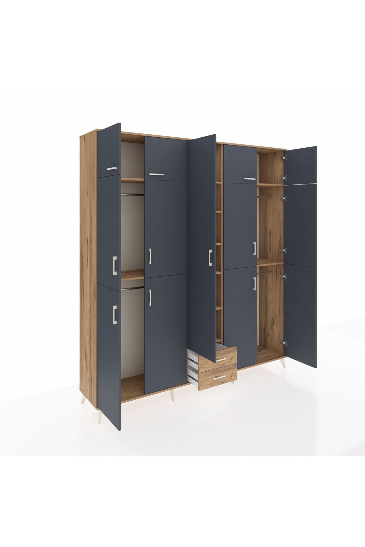 Hyperion Dolap 10 Raflı 2 Çekmeceli 4 Askılı 220x44x243 Çam-Antrasit/Çam