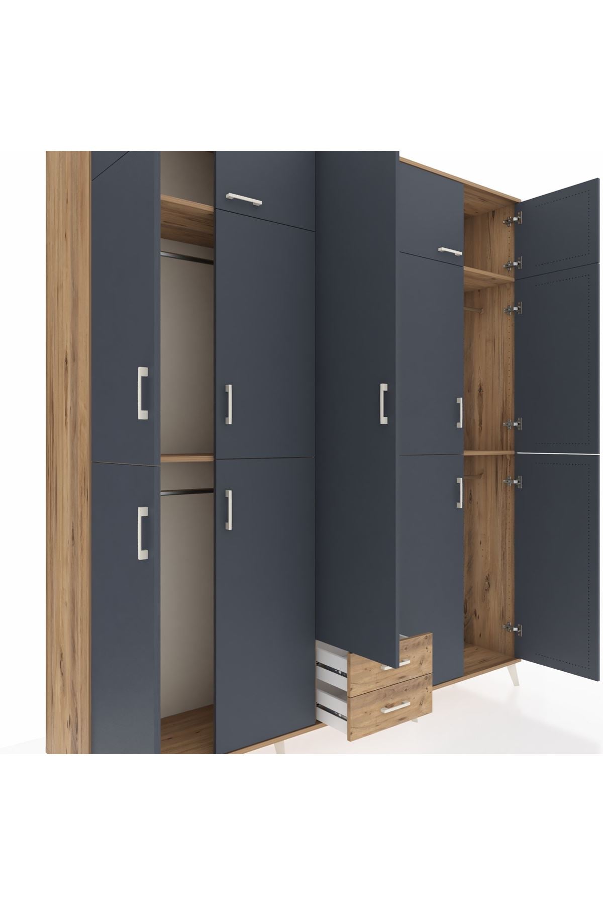 Hyperion Dolap 10 Raflı 2 Çekmeceli 4 Askılı 220x44x243 Çam-Antrasit/Çam