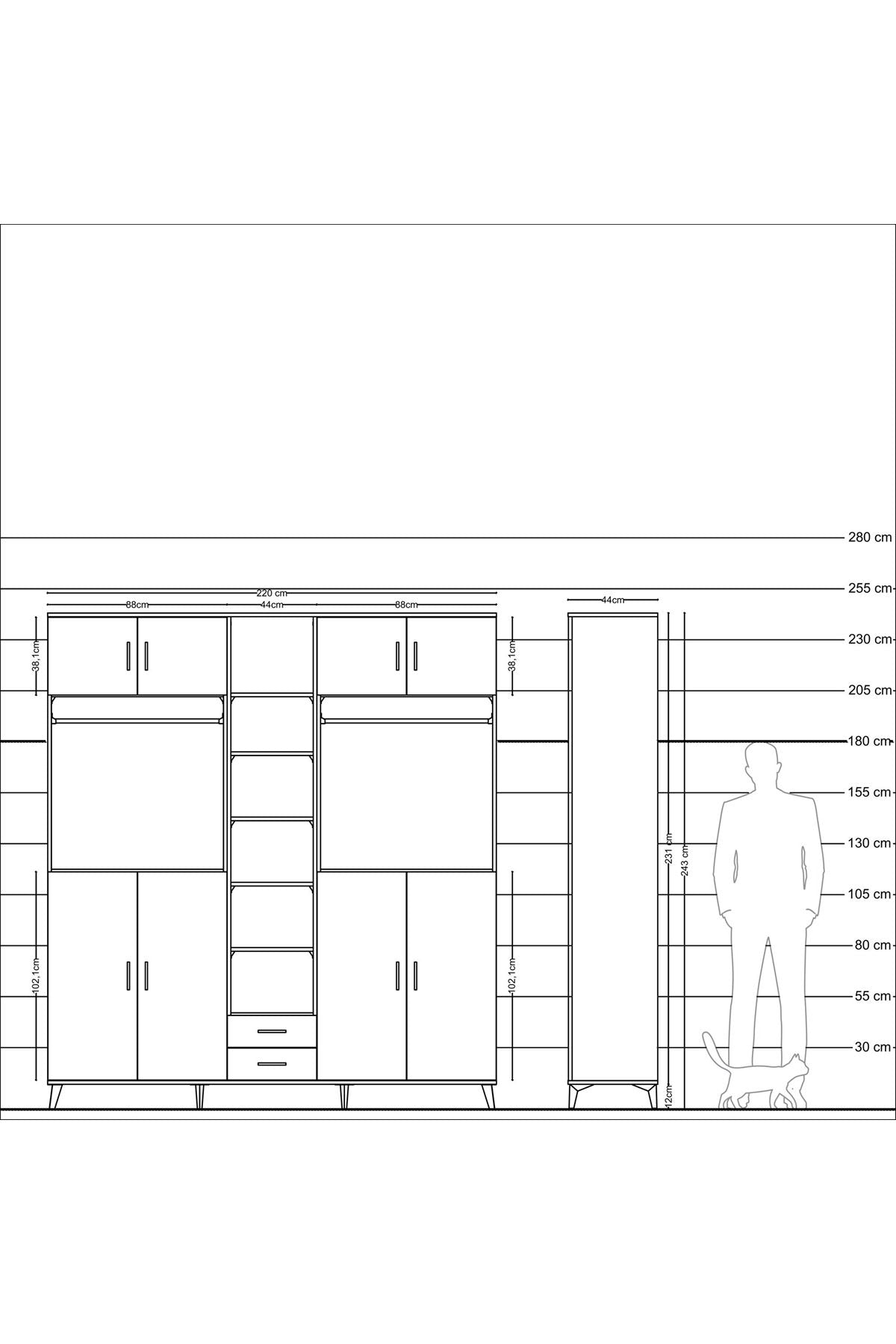 Hyperion Dolap 14 Raflı 2 Çekmeceli 2 Askılı 220x44x243 - S553M013V13B