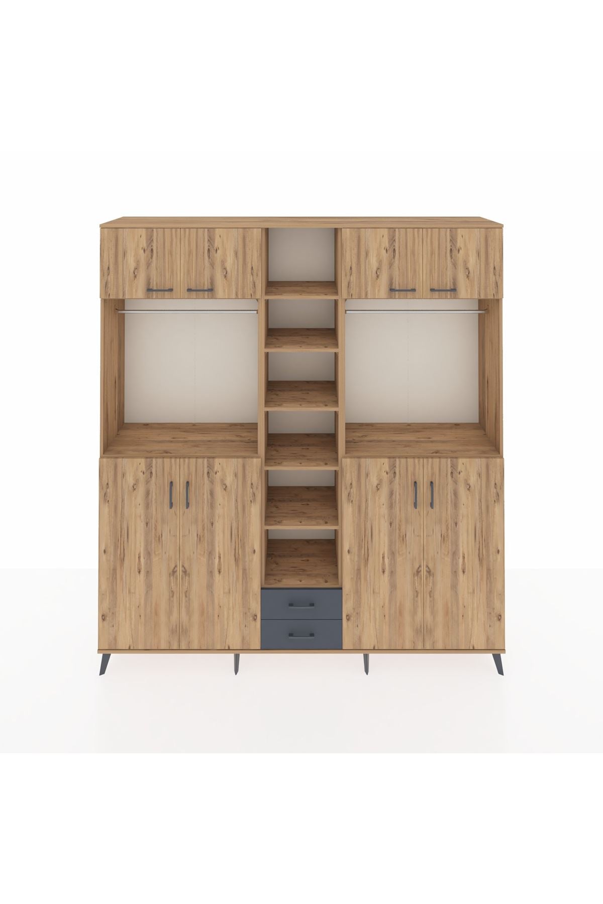 Hyperion Dolap 14 Raflı 2 Çekmeceli 2 Askılı 220x44x243 Çam-Çam/Antrasit