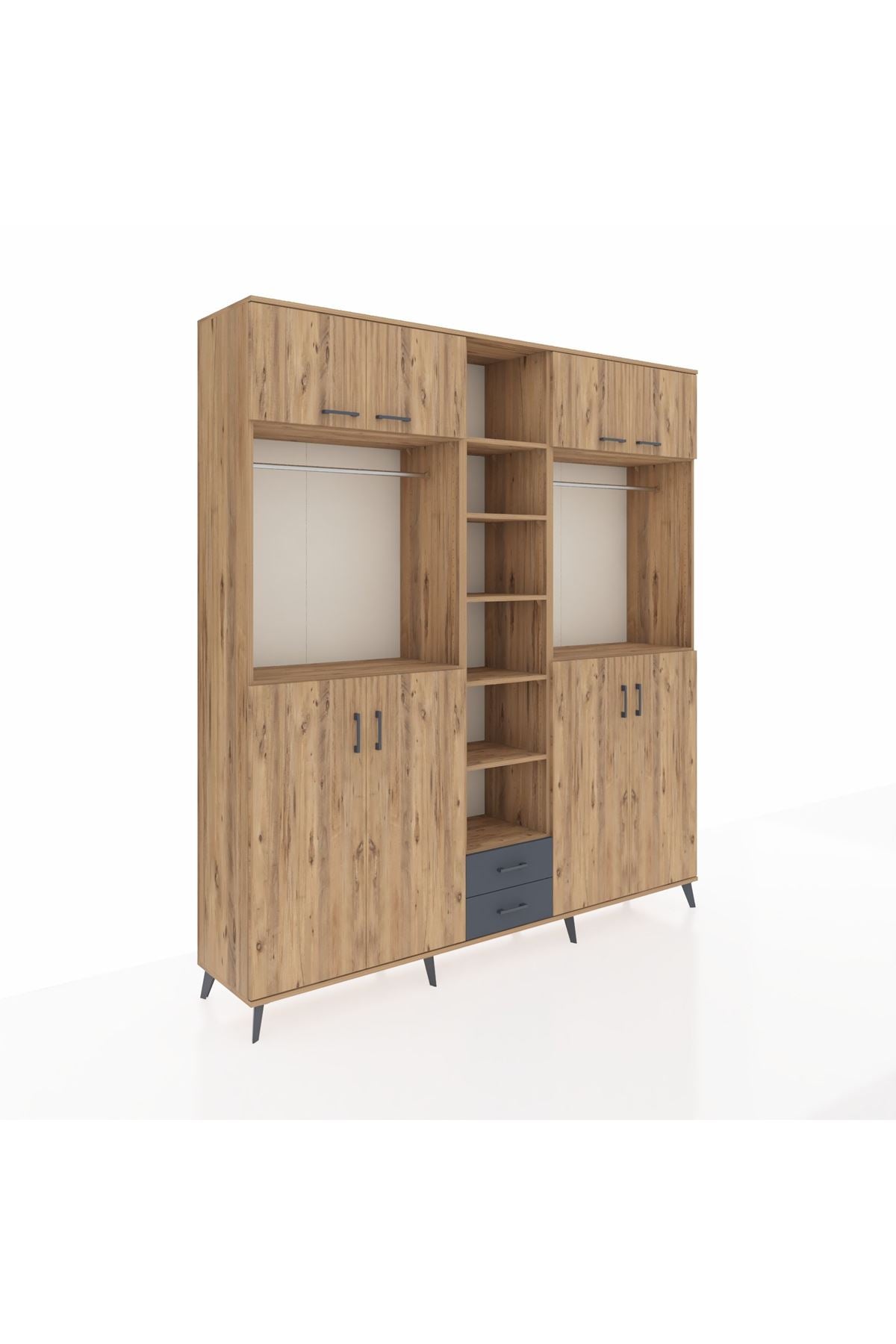 Hyperion Dolap 14 Raflı 2 Çekmeceli 2 Askılı 220x44x243 Çam-Çam/Antrasit