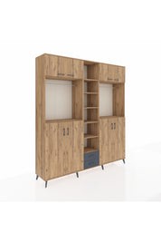 Hyperion Dolap 14 Raflı 2 Çekmeceli 2 Askılı 220x44x243 Çam-Çam/Antrasit