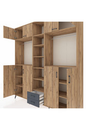 Hyperion Dolap 14 Raflı 2 Çekmeceli 2 Askılı 220x44x243 Çam-Çam/Antrasit