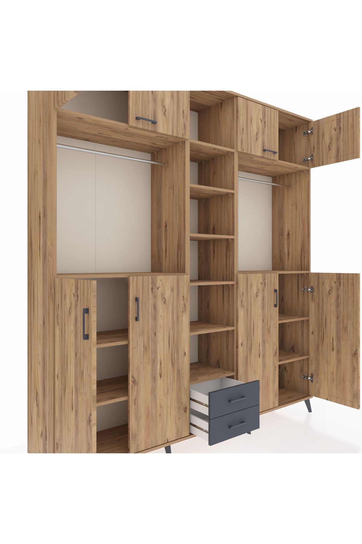 Hyperion Dolap 14 Raflı 2 Çekmeceli 2 Askılı 220x44x243 Çam-Çam/Antrasit