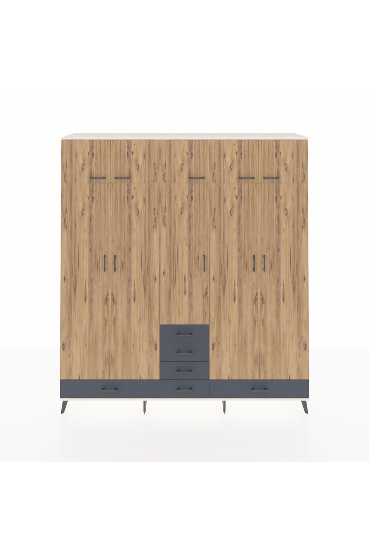 Hyperion Dolap 6 Raflı 6 Çekmeceli 4 Askılı 220x44x243 Aytaşı-Çam/Antrasit