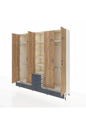 Hyperion Dolap 6 Raflı 6 Çekmeceli 4 Askılı 220x44x243 Aytaşı-Çam/Antrasit