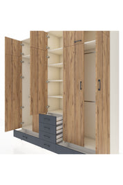 Hyperion Dolap 6 Raflı 6 Çekmeceli 4 Askılı 220x44x243 Aytaşı-Çam/Antrasit