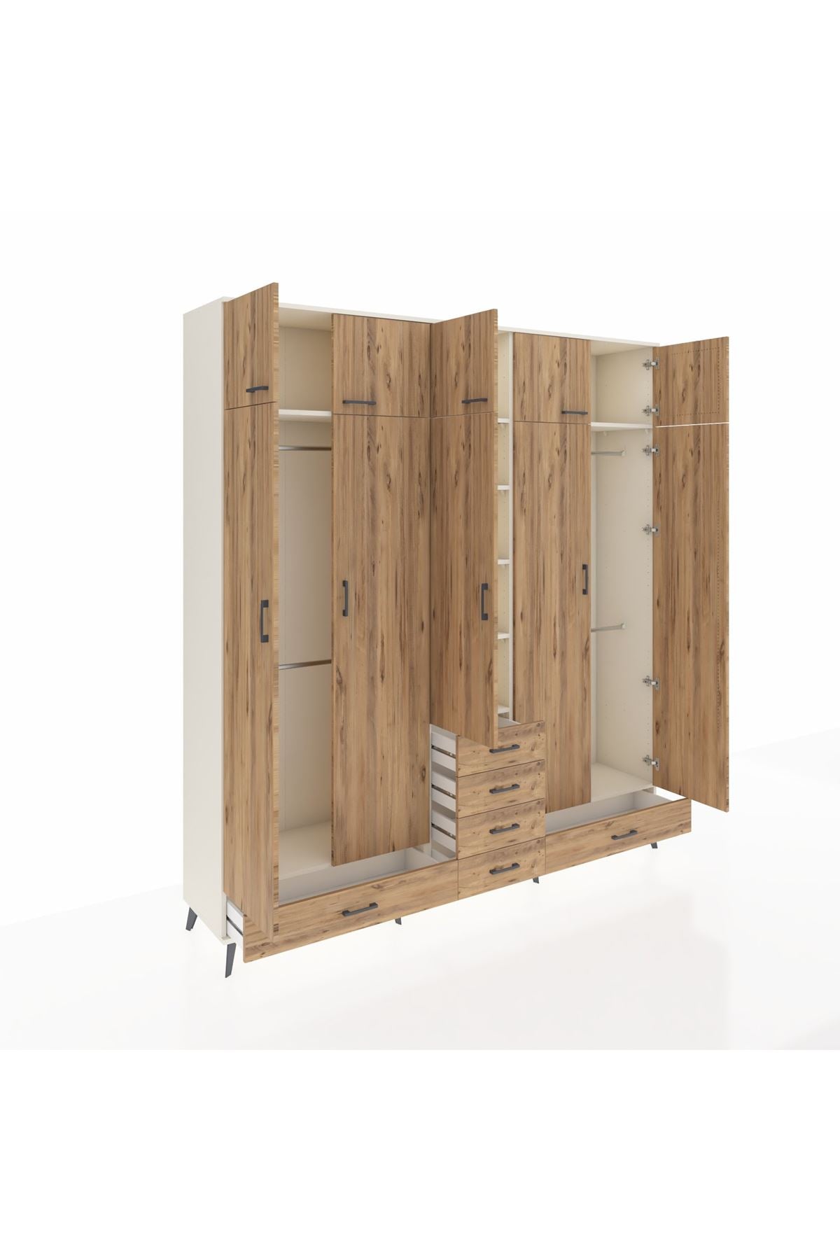 Hyperion Dolap 6 Raflı 6 Çekmeceli 4 Askılı 220x44x243 Aytaşı-Çam/Çam