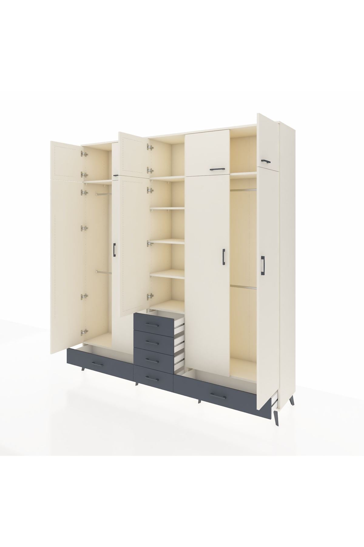 Hyperion Dolap 6 Raflı 6 Çekmeceli 4 Askılı 220x44x243 Aytaşı-Aytaşı/Antrasit