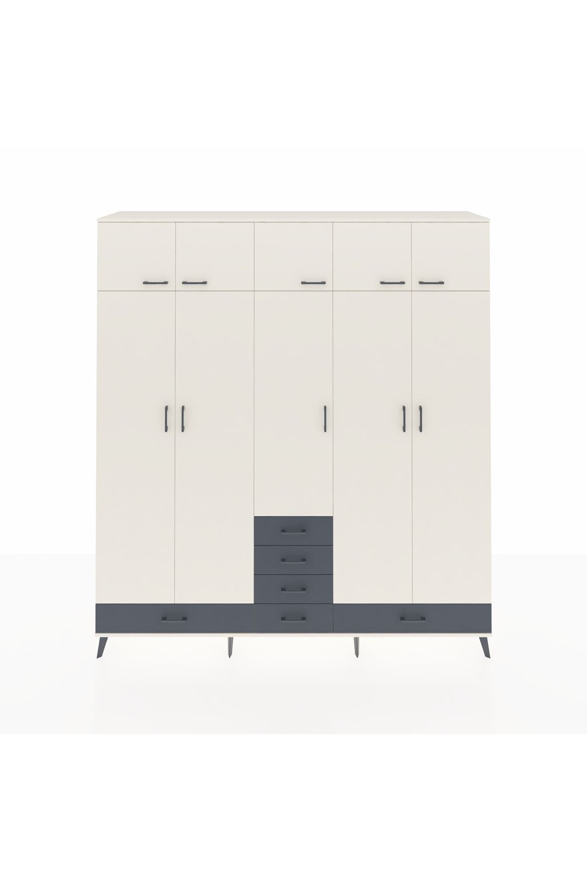 Hyperion Dolap 6 Raflı 6 Çekmeceli 4 Askılı 220x44x243 Aytaşı-Aytaşı/Antrasit