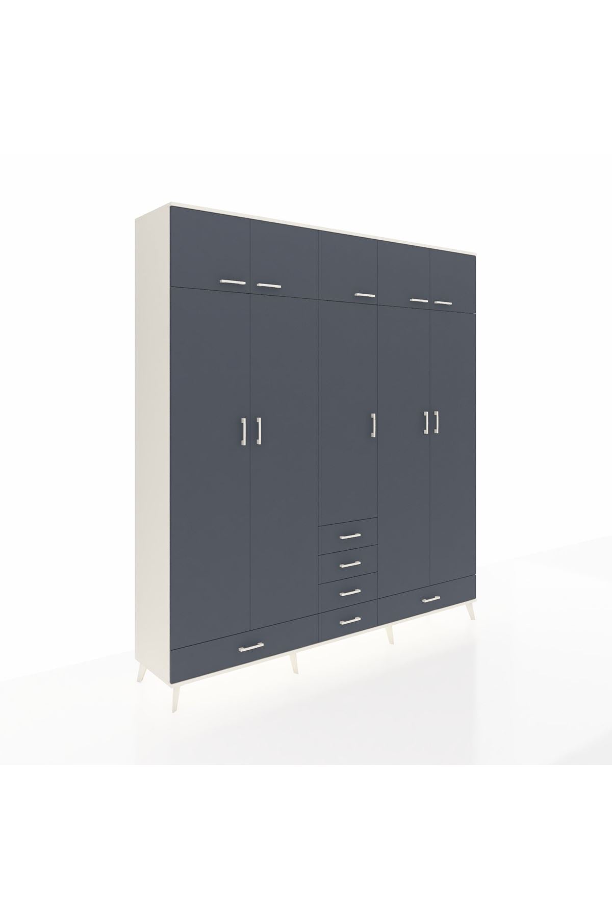 Hyperion Dolap 6 Raflı 6 Çekmeceli 4 Askılı 220x44x243 Aytaşı-Antrasit/Antrasit