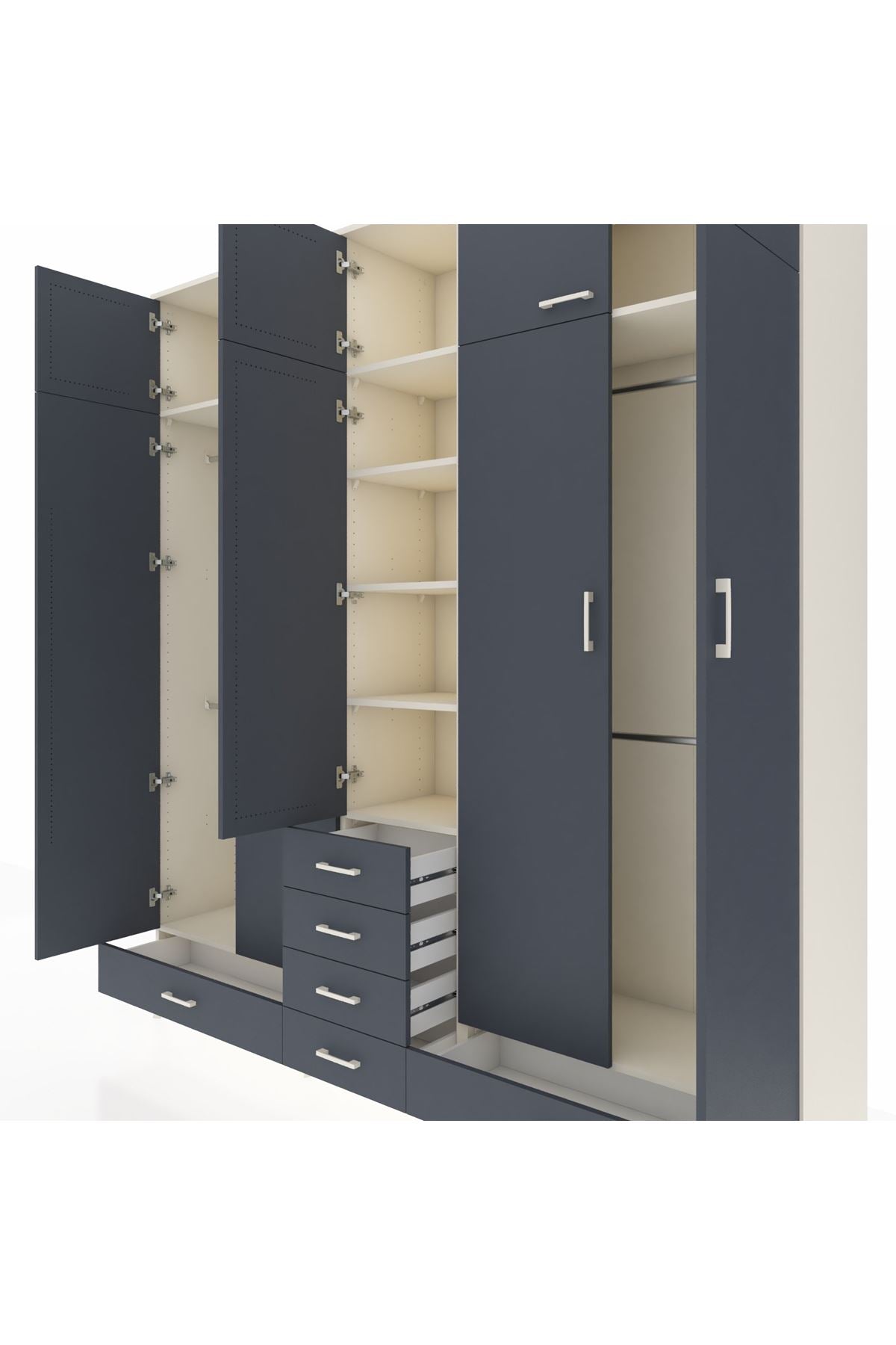 Hyperion Dolap 6 Raflı 6 Çekmeceli 4 Askılı 220x44x243 Aytaşı-Antrasit/Antrasit