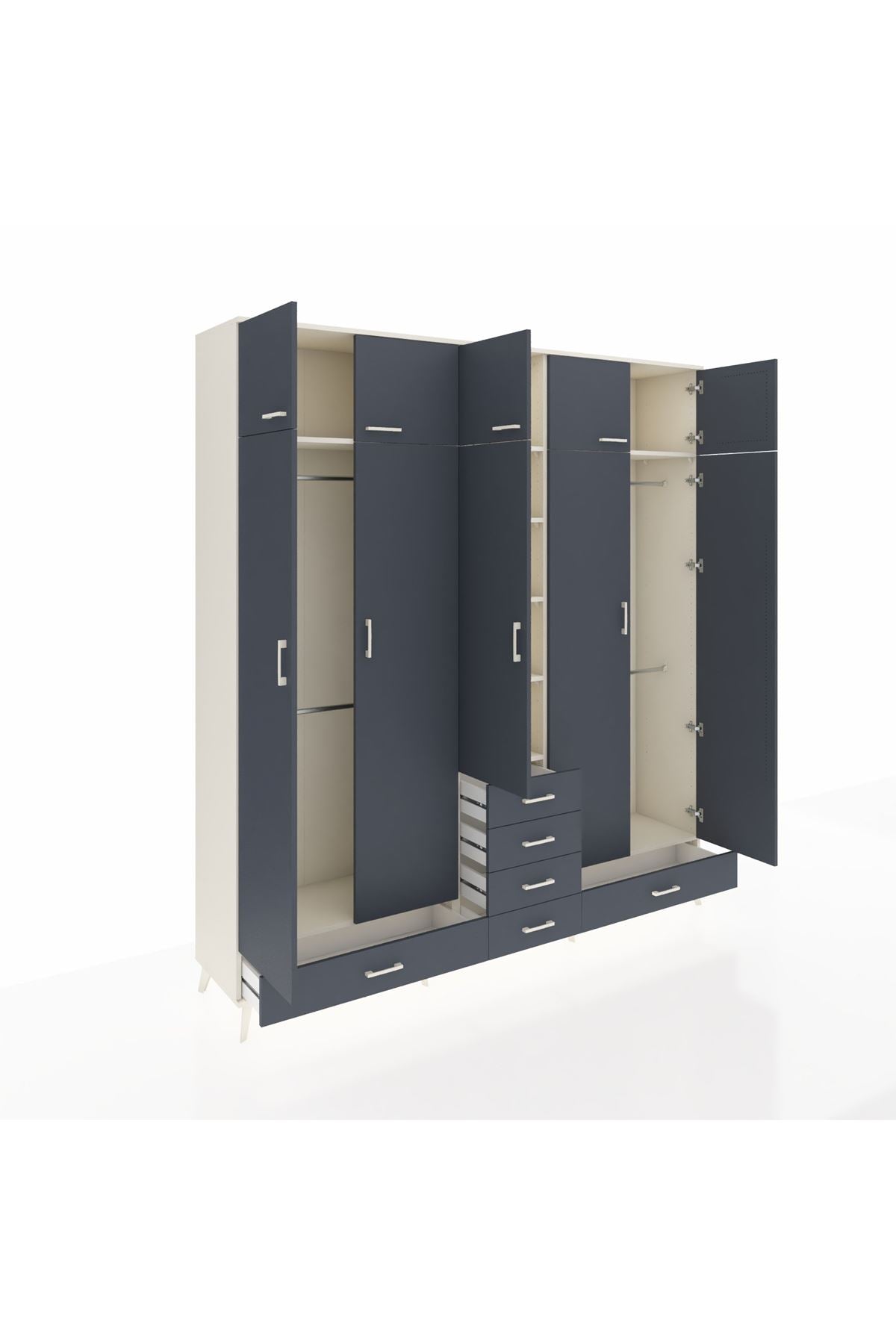 Hyperion Dolap 6 Raflı 6 Çekmeceli 4 Askılı 220x44x243 Aytaşı-Antrasit/Antrasit