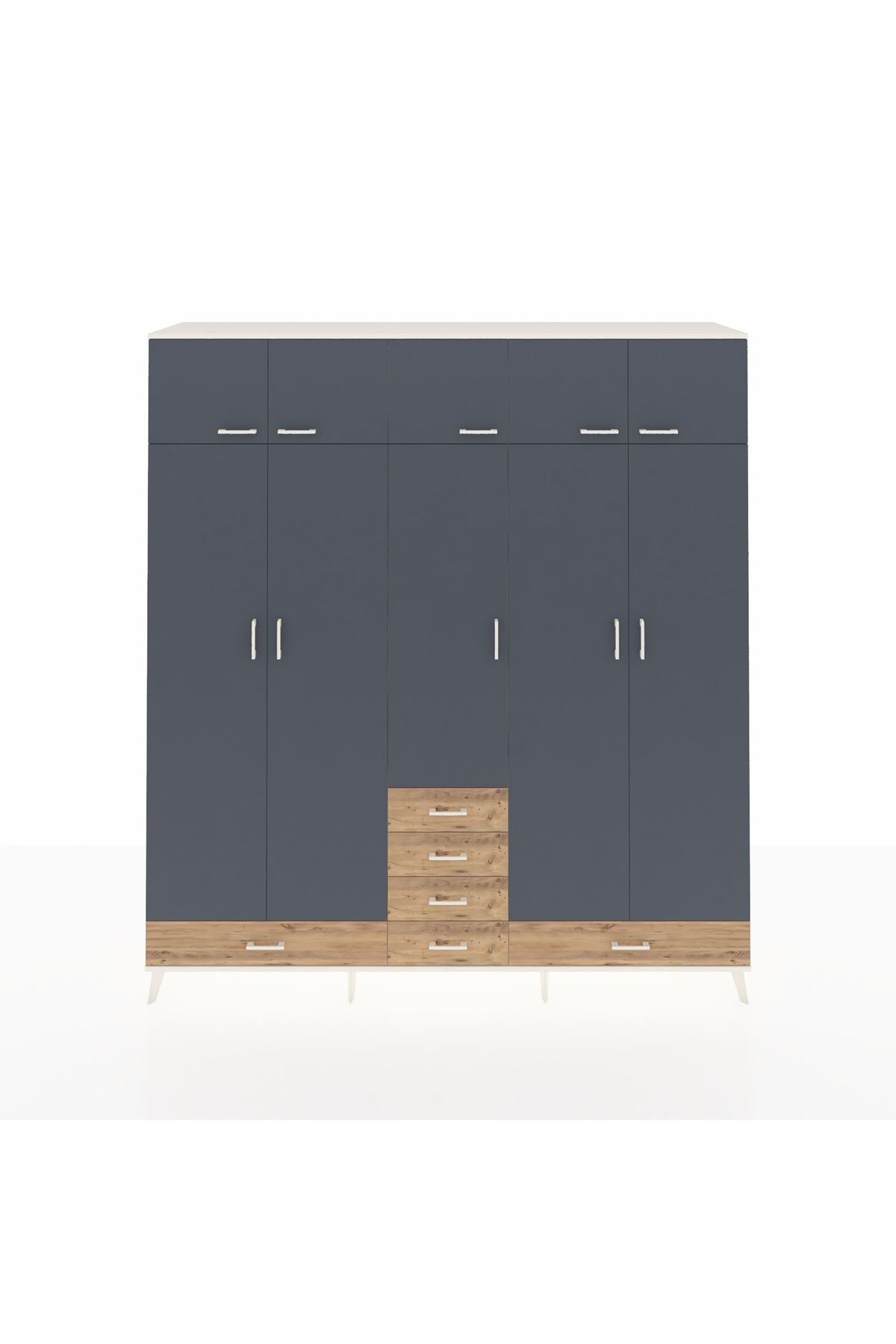 Hyperion Dolap 6 Raflı 6 Çekmeceli 4 Askılı 220x44x243 Aytaşı-Antrasit/Çam