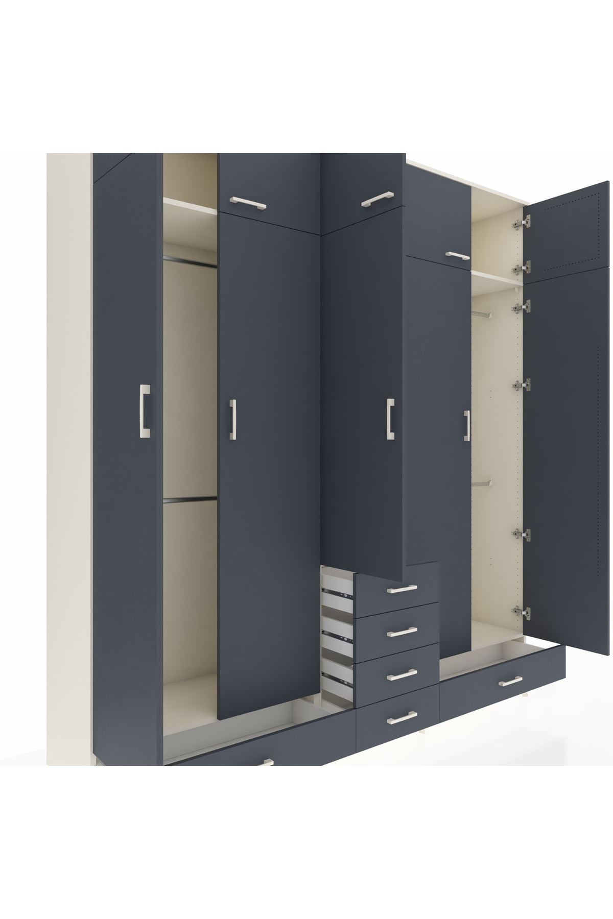 Hyperion Dolap 6 Raflı 6 Çekmeceli 4 Askılı 220x44x243 Aytaşı-Antrasit/Antrasit