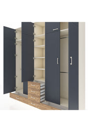 Hyperion Dolap 6 Raflı 6 Çekmeceli 4 Askılı 220x44x243 Aytaşı-Antrasit/Çam