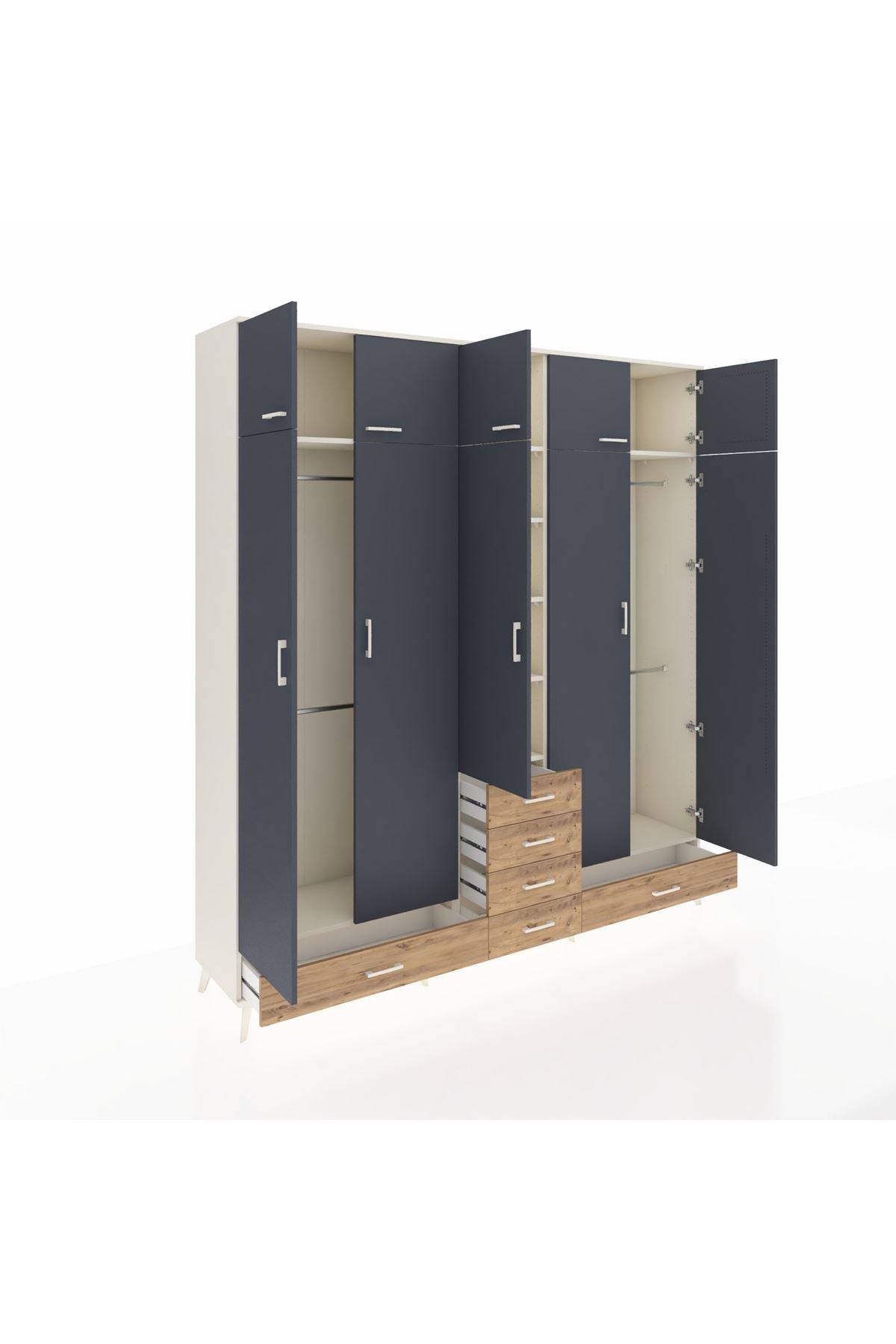 Hyperion Dolap 6 Raflı 6 Çekmeceli 4 Askılı 220x44x243 Aytaşı-Antrasit/Çam