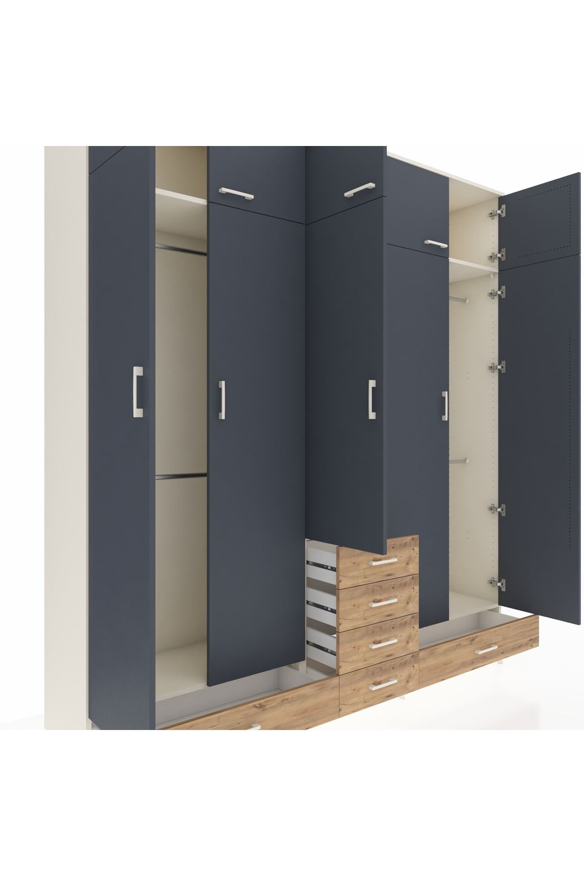 Hyperion Dolap 6 Raflı 6 Çekmeceli 4 Askılı 220x44x243 Aytaşı-Antrasit/Çam