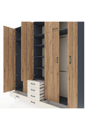 Hyperion Dolap 6 Raflı 6 Çekmeceli 4 Askılı 220x44x243 Antrasit-Çam/Aytaşı