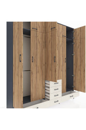 Hyperion Dolap 6 Raflı 6 Çekmeceli 4 Askılı 220x44x243 Antrasit-Çam/Aytaşı