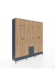 Hyperion Dolap 6 Raflı 6 Çekmeceli 4 Askılı 220x44x243 Antrasit-Çam/Antrasit