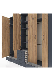 Hyperion Dolap 6 Raflı 6 Çekmeceli 4 Askılı 220x44x243 Antrasit-Çam/Antrasit